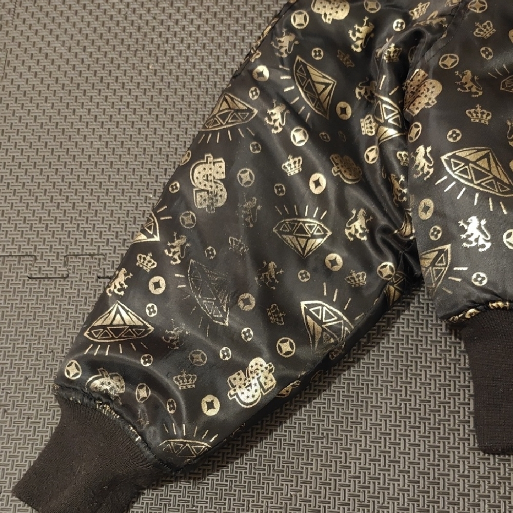 Lady Raw Blue Y2K  Black and Gold Bomber Jacket - Picture 6 of 6